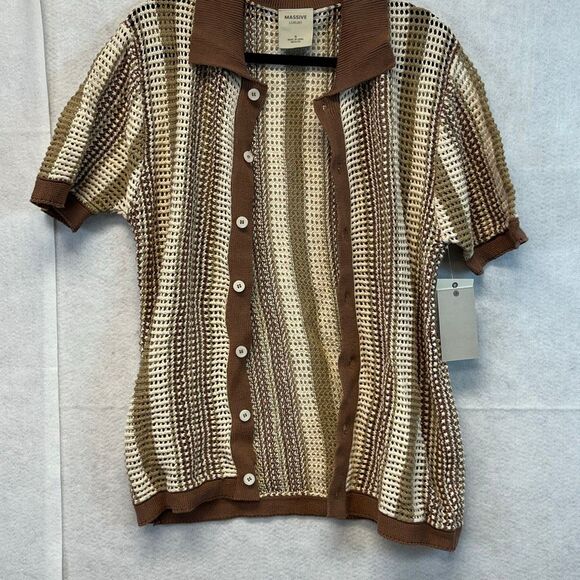 MASSIVE Luxury Men’s Small Knit Crocheted Sweater Polo Shirt Grandpa Resort NWT - Picture 11 of 15